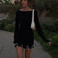 Autumn Knitted Mini Contrast Color Slim Sweater Dress Elegant Party  Long Sleeve Dress