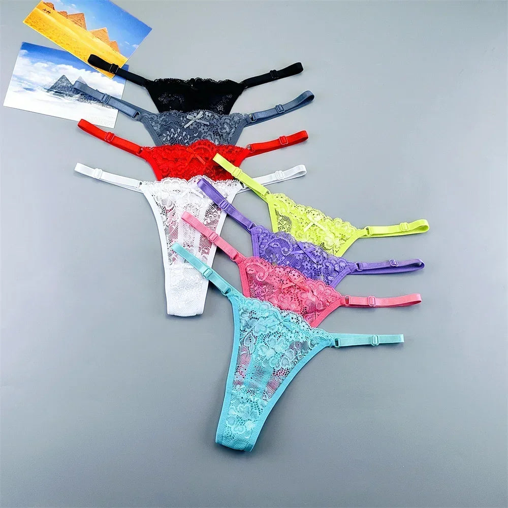 3 Pack Adjustable Transparent Thong Panties Womens Lace Underwear Low Waist T-back String Underpants The Clothing Company Sydney