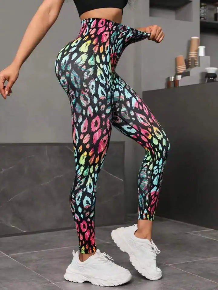 Women's 3D Print Tie Dye Sports Seamless High Waist Fitness Push Up Leggings Gym Clothing Workout Tights Pants