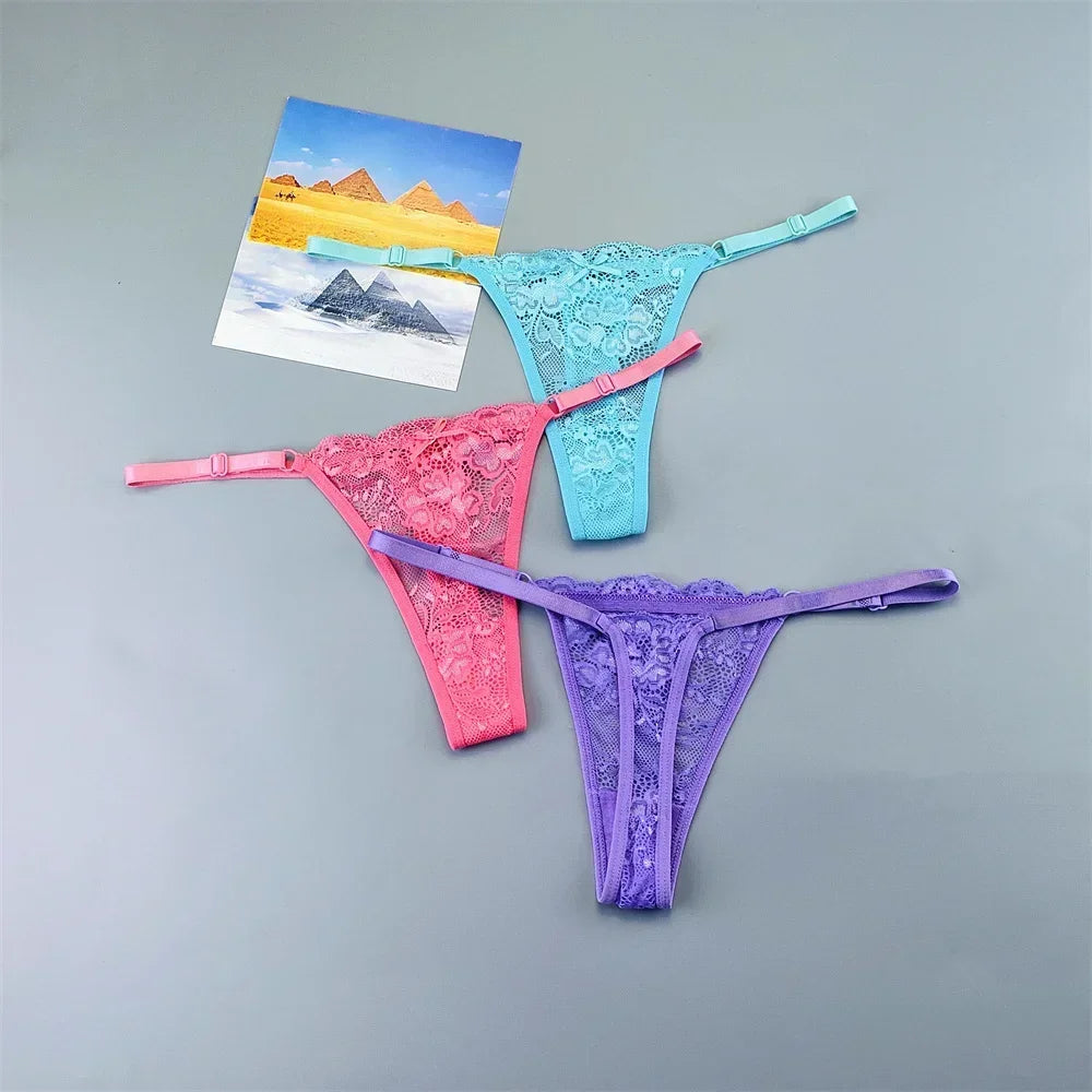 3 Pack Adjustable Transparent Thong Panties Womens Lace Underwear Low Waist T-back String Underpants The Clothing Company Sydney