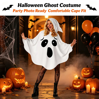 Women's Halloween Ghost Witch Fairy Cosplay White Bat Wing Outfit Spooky Costume