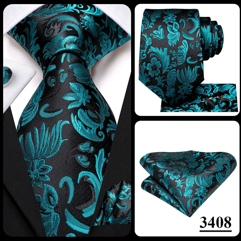 Green Paisley Silk Tie Set for Men – Necktie, Pocket Square & Cufflinks The Clothing Company Sydney