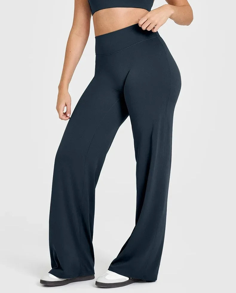 Women's Mid Waist Sport Trousers Wide-Leg Pants Ultra Soft Yoga Pilates Running Gym Pants