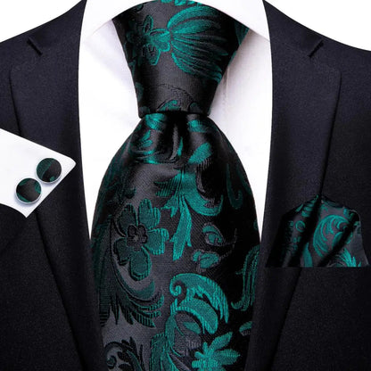 Green Paisley Silk Tie Set for Men – Necktie, Pocket Square & Cufflinks The Clothing Company Sydney