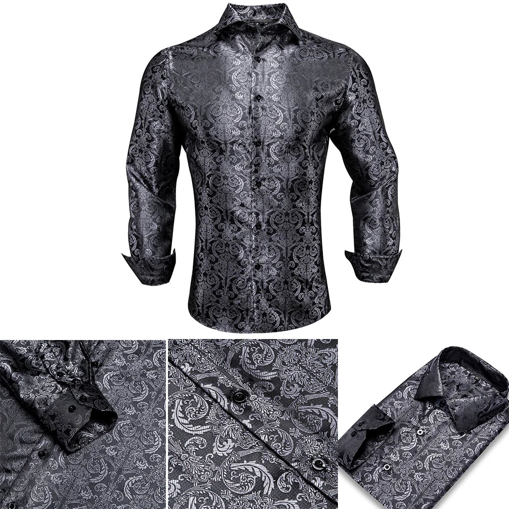 Gold Black Mens Silk Shirt Paisley Floral Long Sleeve Business Party Wedding Dress Shirt The Clothing Company Sydney