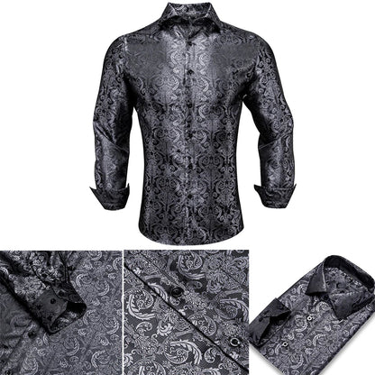 Gold Black Mens Silk Shirt Paisley Floral Long Sleeve Business Party Wedding Dress Shirt The Clothing Company Sydney