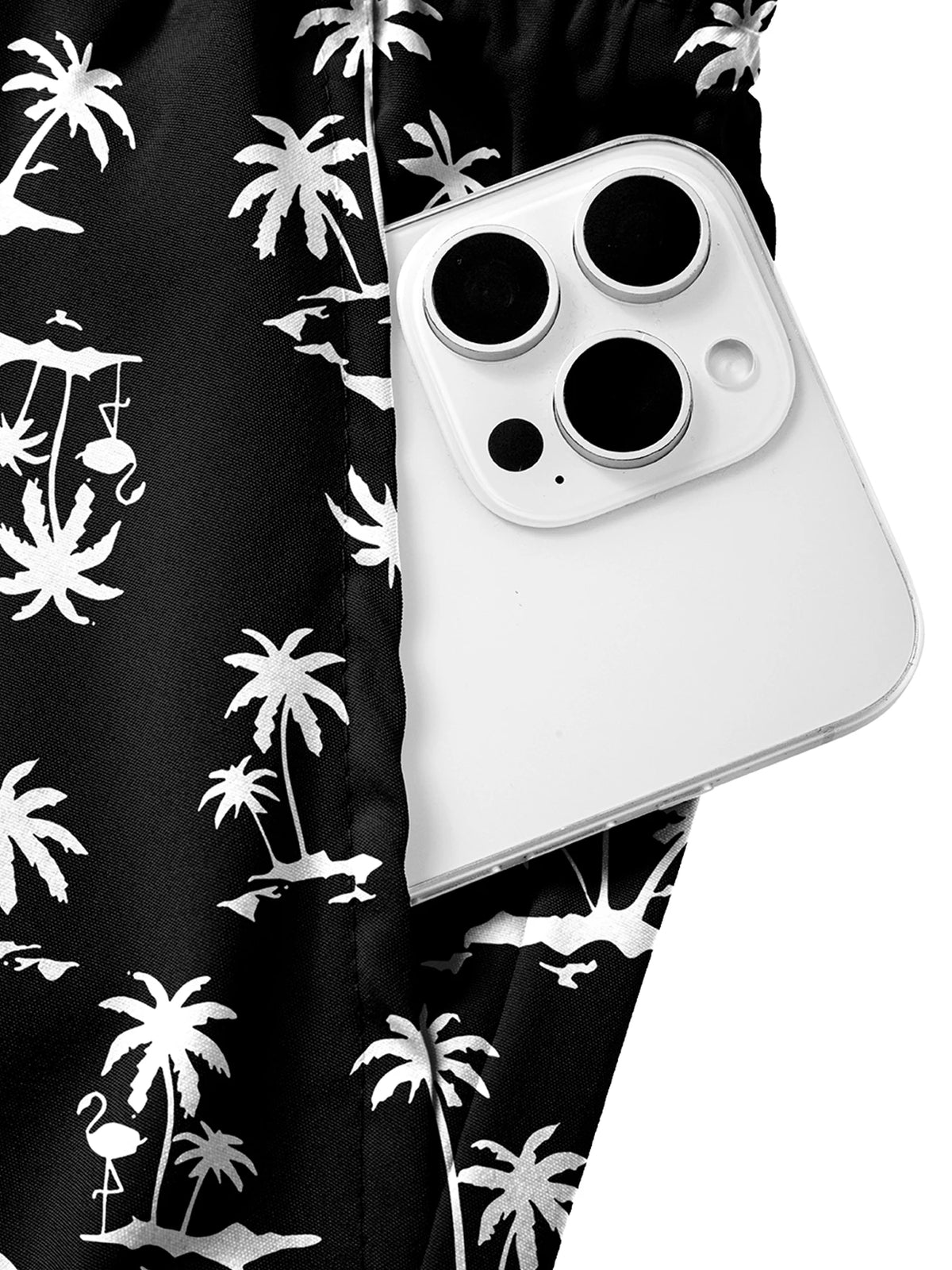 Men's quick dry double layer beach print swim trunks with compression liner and phone pockets
