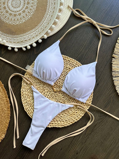 Halter Solid color Bikini Set Women's Swimsuit Two piece Triangle Thong Swimwear Bathing Suit The Clothing Company Sydney