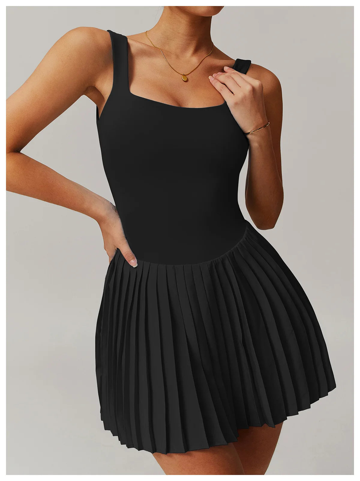 Women's Tennis Dress Jumpsuit Bottom Fitness Clothes Sports Running Pockets Pleated Skirt Sports Yoga Set Dress