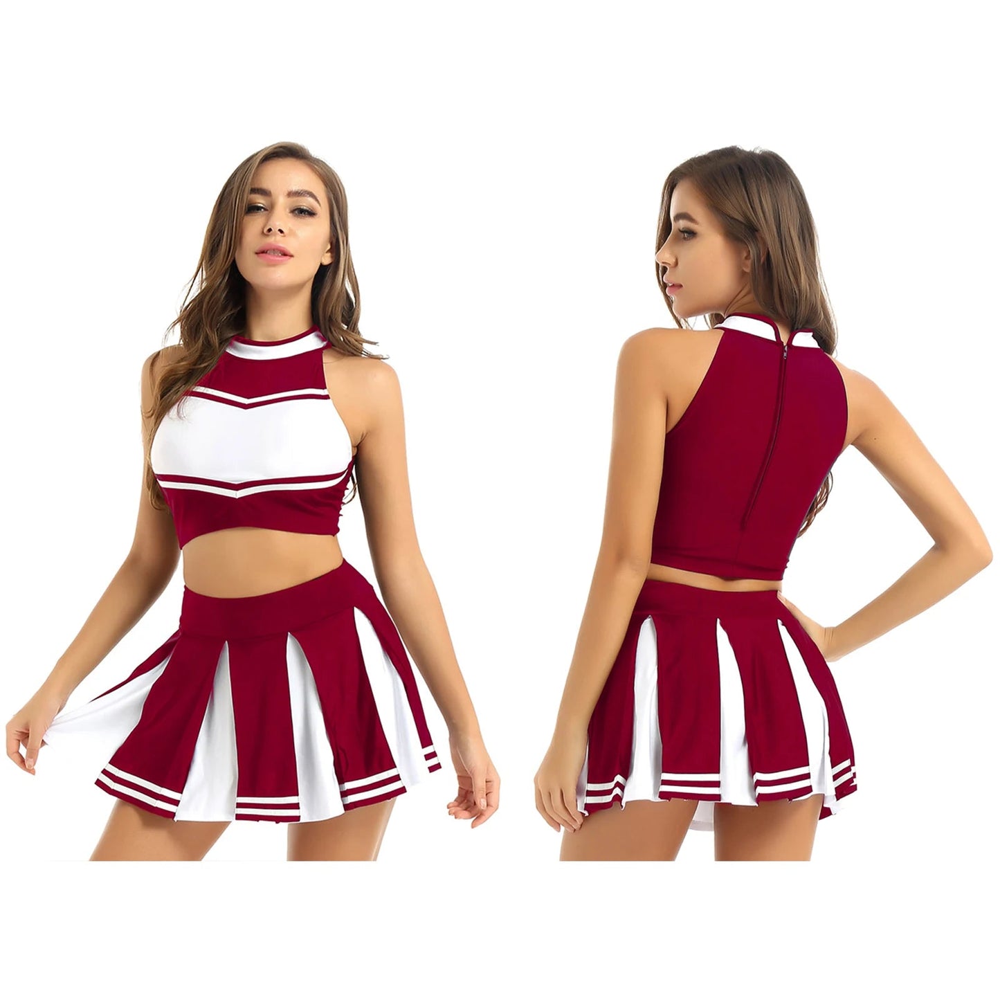 Women's Cheerleader Cosplay Costume Uniform Outfit Stand Collar Crop Top with Mini Pleated Skirts Carnival Cheerleading Suit The Clothing Company Sydney