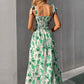 Floral Long Dress Women's Backless Sleeveless Bandage Beach Sundress Casual Green Summer Ladies Dresses