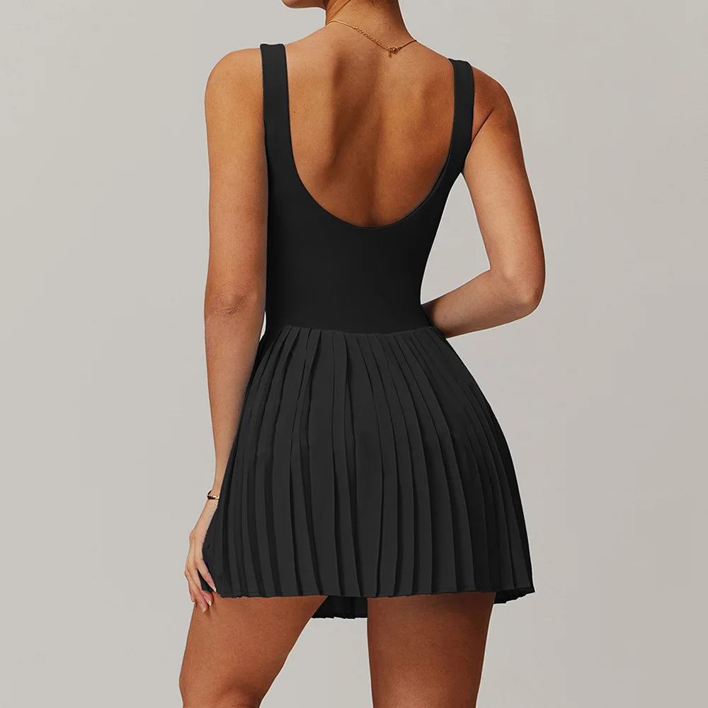 Women's Tennis Dress Jumpsuit Bottom Fitness Clothes Sports Running Pockets Pleated Skirt Sports Yoga Set Dress