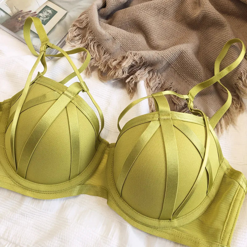 2 Piece Women Lace Underwear Hollow Push Up Bra Set Classic Bandage Lingerie Fashion Fluorescent Plus Size Set