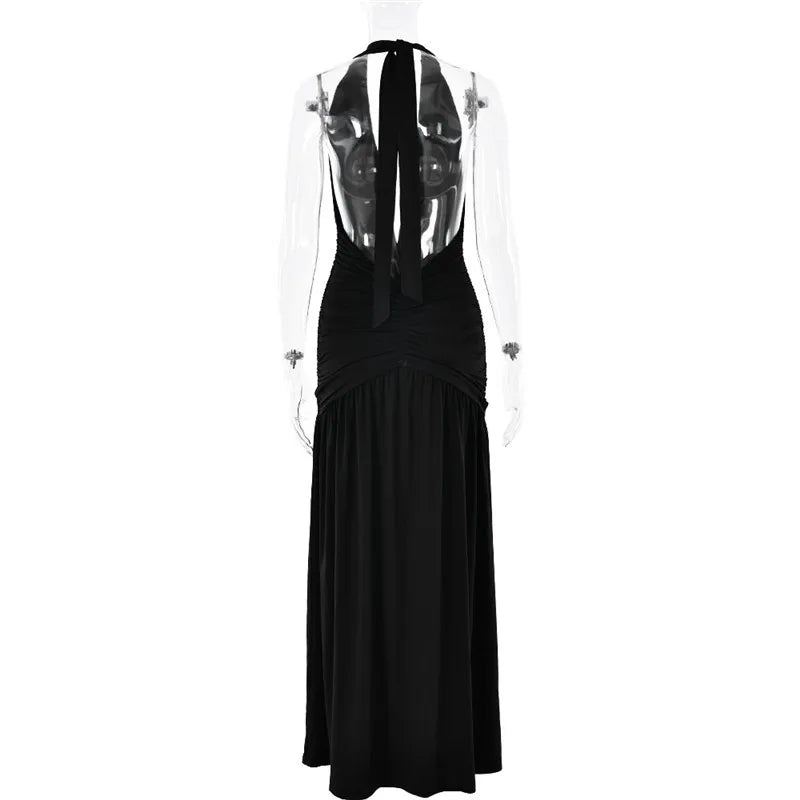 Halter Deep V Neck Backless Maxi Sleeveless Thigh High Split Long Dress The Clothing Company Sydney