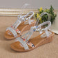 Women's Wedge Sandals Summer Shoes Shiny Rhinestones Elastic Platform Peep Toe Outdoor Sandals