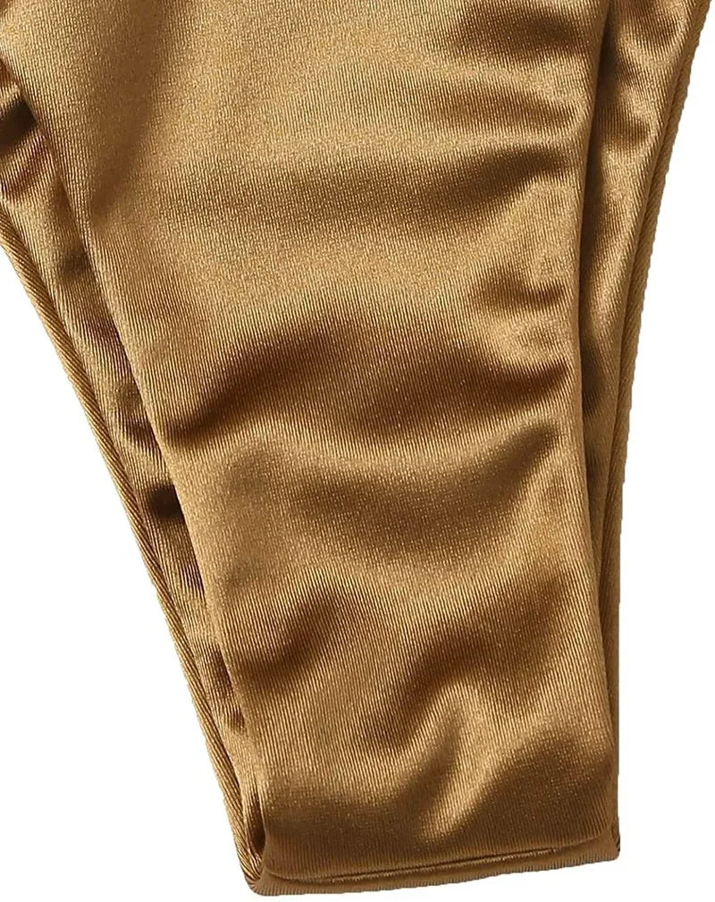 2 Piece Halter Brazilian Metallic Satin Swimwear Swimsuit Two-piece Bikini Set High Cut Bathing Suit Swim Beachwear