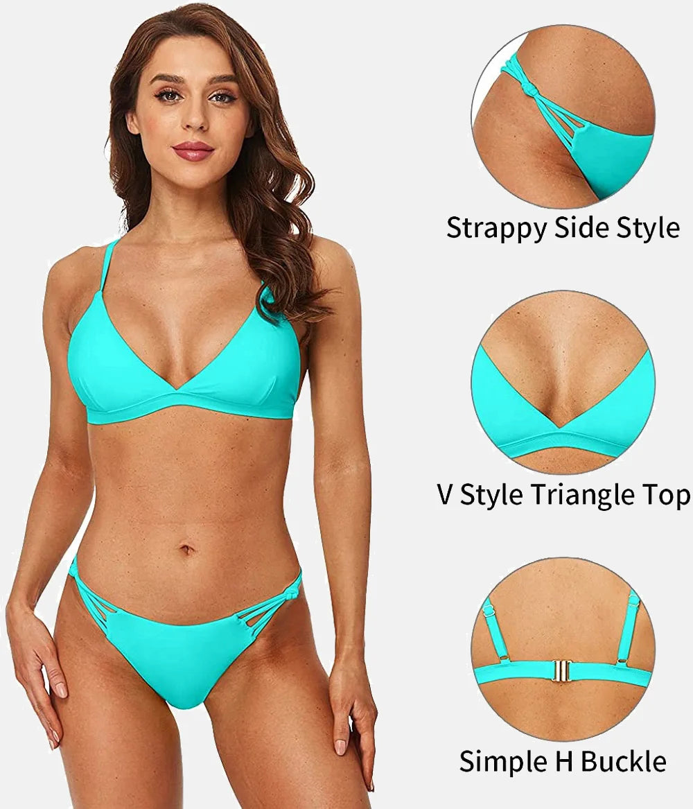 Women's V Neck Triangle Bikini Swimwear High Cut String Bathing Suit Two Piece Swimsuit The Clothing Company Sydney