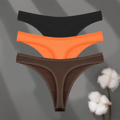 3 Pack Cotton Seamless Panties Comfort Underwear Women Low Waist Breathable Thongs Solid Sport G-String Soft Lingerie