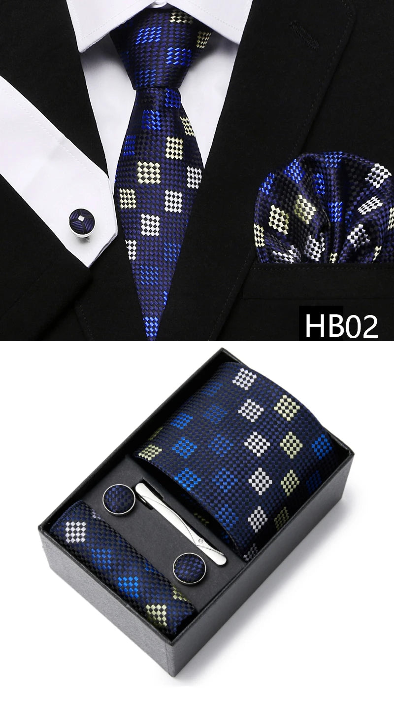 5 piece 7.5 cm Width Tie Sets Black Men's Tie Hankerchiefs Cufflinks clip Box wedding gift handmade Necktie Set The Clothing Company Sydney