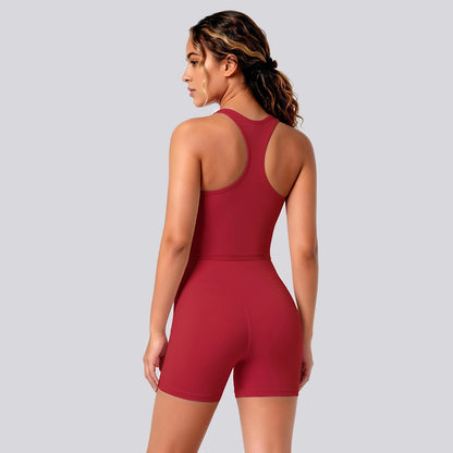 2 Piece Women's Breathable Workout Top I-shaped Vest  Push Up Quick-Dry Summer Yoga Shorts Matching Set