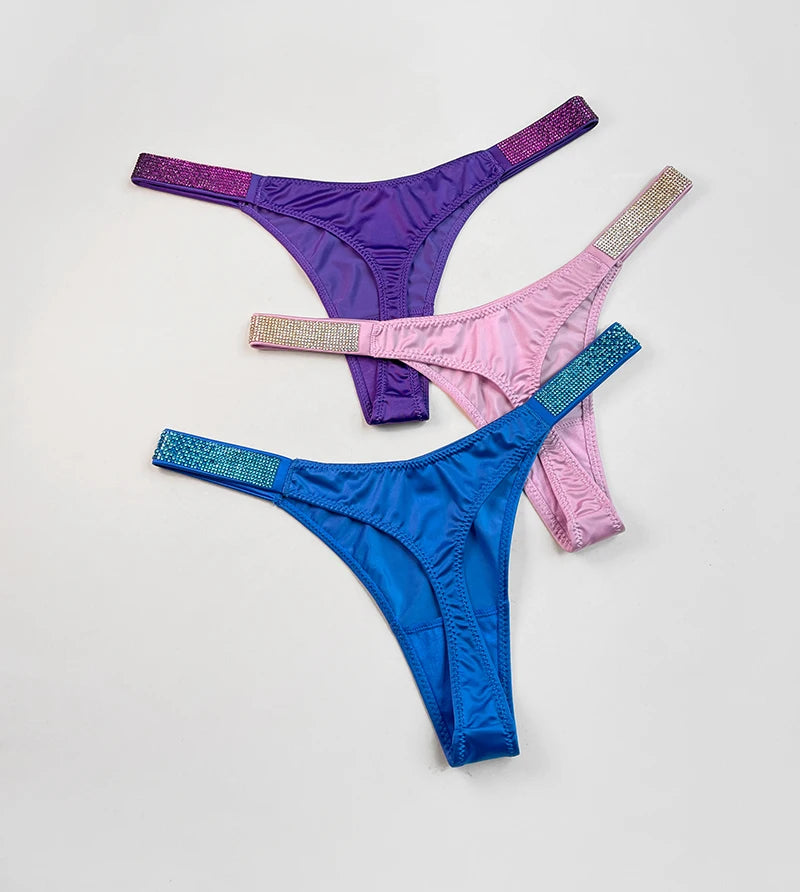 Letter Print Panties Women Thongs Rhinestones Diamonds G-string Sports Thong Low Waist Briefs T-back Underwear