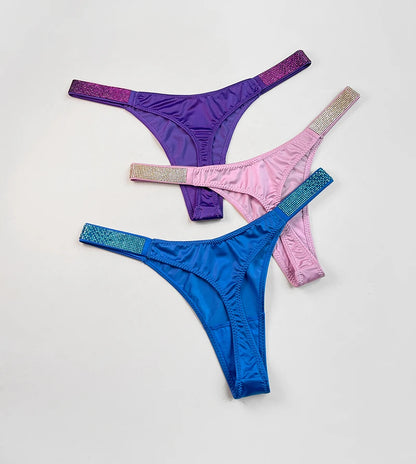 Letter Print Panties Women Thongs Rhinestones Diamonds G-string Sports Thong Low Waist Briefs T-back Underwear