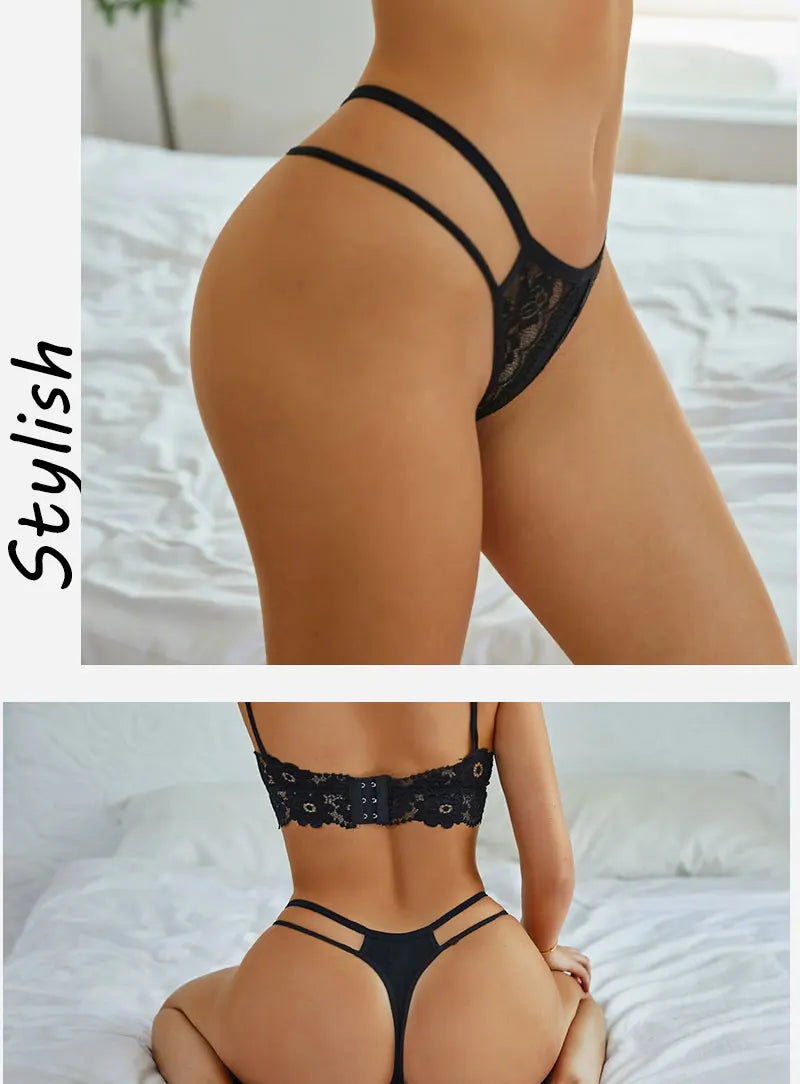 3 Pack Lace Hollow Out Thongs Women Panties Low Waist Transparent G-String Underwear Breathable Intimates Lingerie