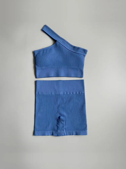 2 Piece Seamless Women Sport Suit Fitness One Shoulder Yoga Set Push Up Bra Workout Gym Shorts Running Clothing Sportswear Tracksuit The Clothing Company Sydney