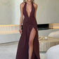 Halter Deep V Neck Backless Maxi Sleeveless Thigh High Split Long Dress The Clothing Company Sydney