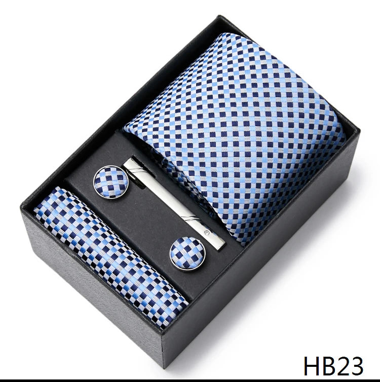 5 piece 7.5 cm Width Tie Sets Black Men's Tie Hankerchiefs Cufflinks clip Box wedding gift handmade Necktie Set The Clothing Company Sydney