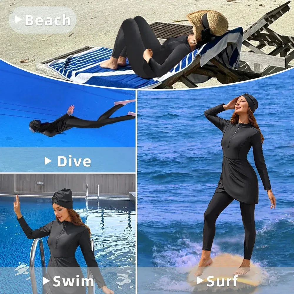 3 Piece Full Body Swimwear Women Long Sleeves Swimsuit Bathing Suit Quick Drying Set The Clothing Company Sydney