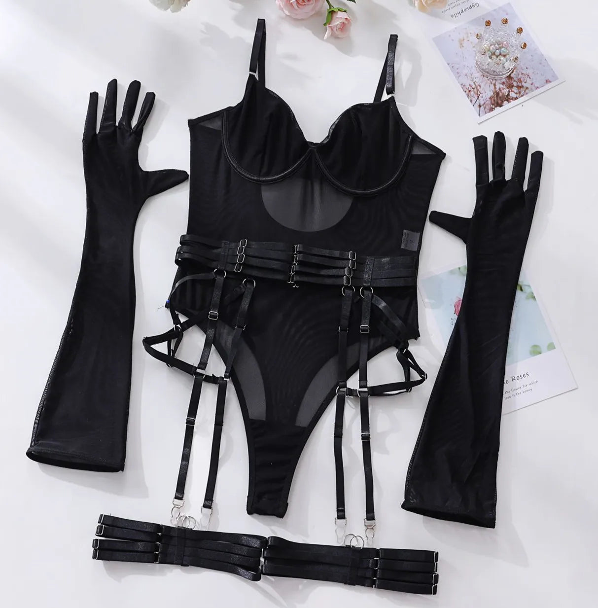 Tight Fitting Lace Bodysuit With Gloves Garter Night Club Outfit Mesh Top Lingerie Set The Clothing Company Sydney