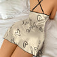 Heart  Letter Print Nightdress  Casual Round Neck Spaghetti Strap Sleep Women's Sleepwear  Dress