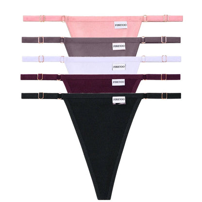 5 Pack Adjustable Women's Panties Cotton Panties Solid Low Waist Seamless Thongs Underpants Women Lingerie Set The Clothing Company Sydney