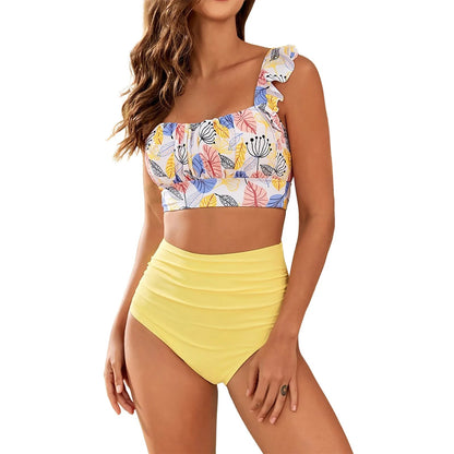 2 Piece Print Swimsuit Ruffle Swimwear Tops And High Waist Bikini Swim Shorts The Clothing Company Sydney