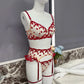 4 Piece Lingerie Sheer Lace Embroidery Underwear Ruffle Intimate Outfits Lingerie Set