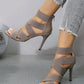 Khaki Beige Thin High Heels Women Summer Elastic Band Dress Party Wedding Shoe Back Zip Gladiator Sandals