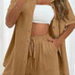 Casual Loose Single-breasted Top And Drawstring Shorts Set Fashion Ladies Suits Summer 2 Piece Set  Matching Outfits