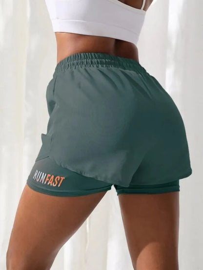 Women's High Rise Yoga Shorts With Elastic Running Shorts Two Pieces Pants With Inside Layer