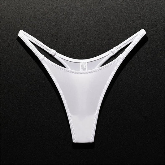 High Slit Ice Silk Thong with Elastic Pleated Waistband Sports V-shape Fitness G-string Plus Size Panties