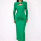 Hollow Out Long Sleeve Maxi Dress Gown Autumn Winter New Metal Buckle Ruched Slit Long Elegant Dress