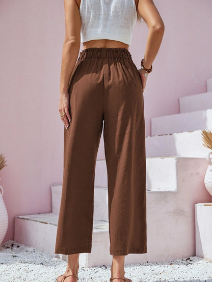Women's Cotton Linen Loose Wide Leg Pants Summer Female High Elastic Waist Button Casual Streetwear Trousers The Clothing Company Sydney