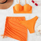 3 Piece Women's Swimsuit Off Shoulder Suspender Pure Cotton Fashion Backless Beach Split Swimwear