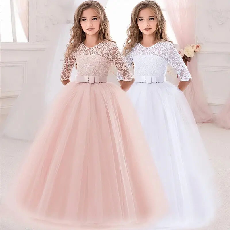 Teens Girls Princess Dress for Party Ball Gown Wedding White Dresses Kids Birthday Bridesmaid Costume Lace Flower Pageant Dress The Clothing Company Sydney