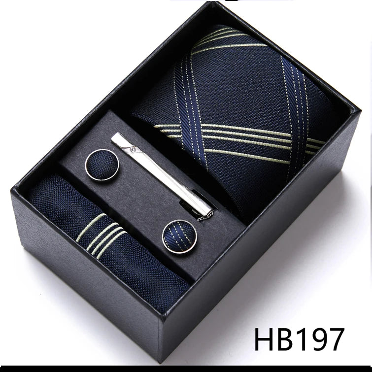 4 Piece Tie Pocket Squares Cufflink Set Necktie Blue Striped Man Wedding Accessories Fit Workplace Holiday Gift Box The Clothing Company Sydney