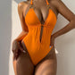 Orange Swimwear Women Deep V Neck Metal Strap Hollow Out Backless One Piece Swimsuit Summer Bathing Suit Monokini The Clothing Company Sydney