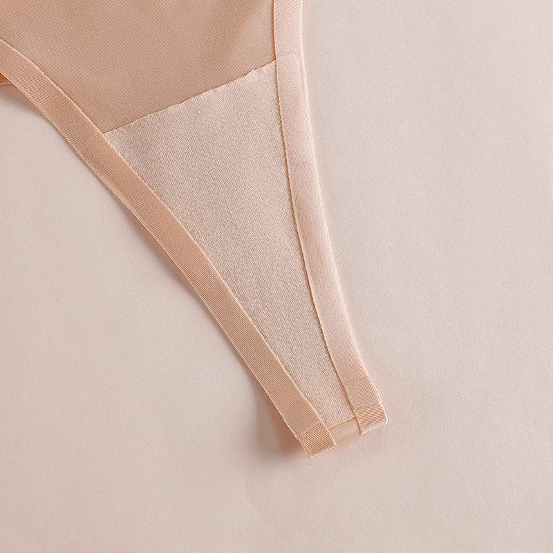 Black ice silk thong women's panties with seamless G-string design and T-back detail