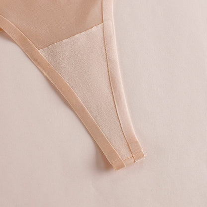 Black ice silk thong women's panties with seamless G-string design and T-back detail