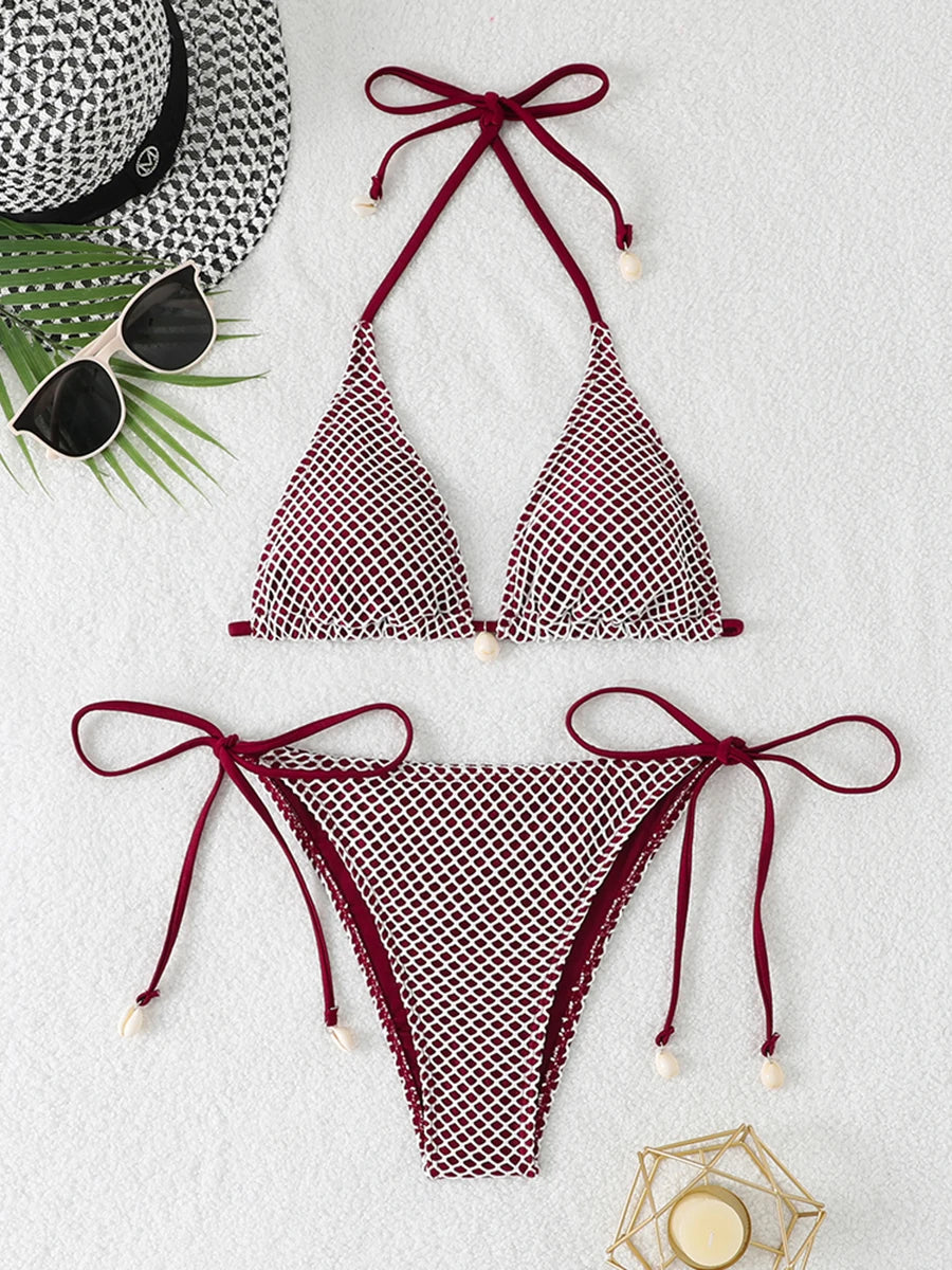 2 Piece Halter String Triangle Bikini Swimwear Mesh Swimsuit Solid Bathers Bathing Swimming Swim Suit Beachwear The Clothing Company Sydney