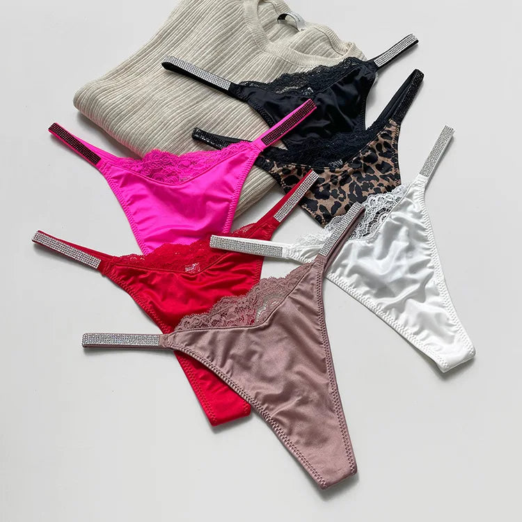 Rhinestone Lace Women Panties Seamless Underwear G String Letter Transparent Thong Female Low Rise Ladies Briefs